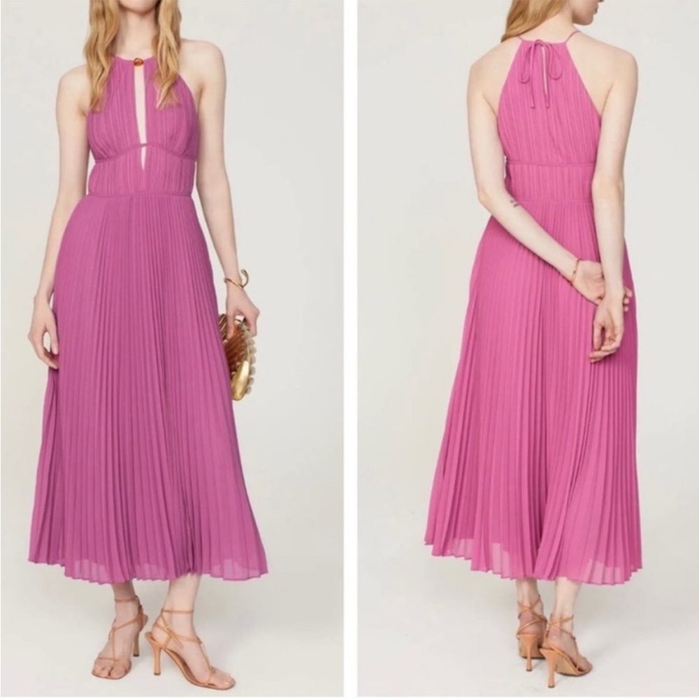 Jonathan Simkhai Carli Plisse Halter Midi Dress Pink